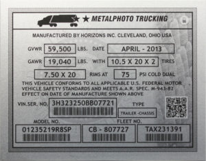 Metalphoto货运VIN标记板